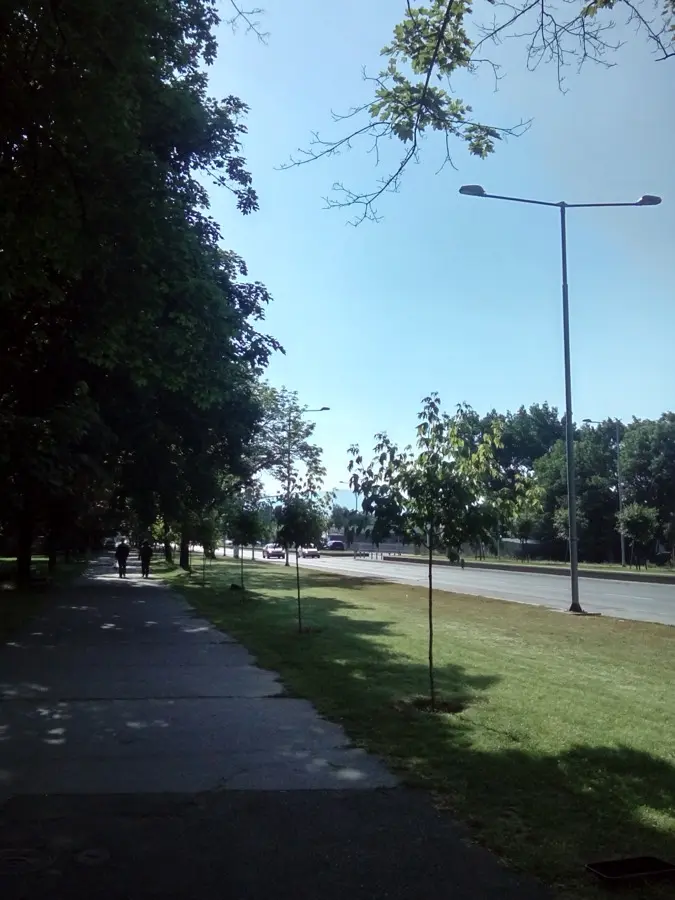Тротоар на зазеленет булевар во Карпош, Скопје